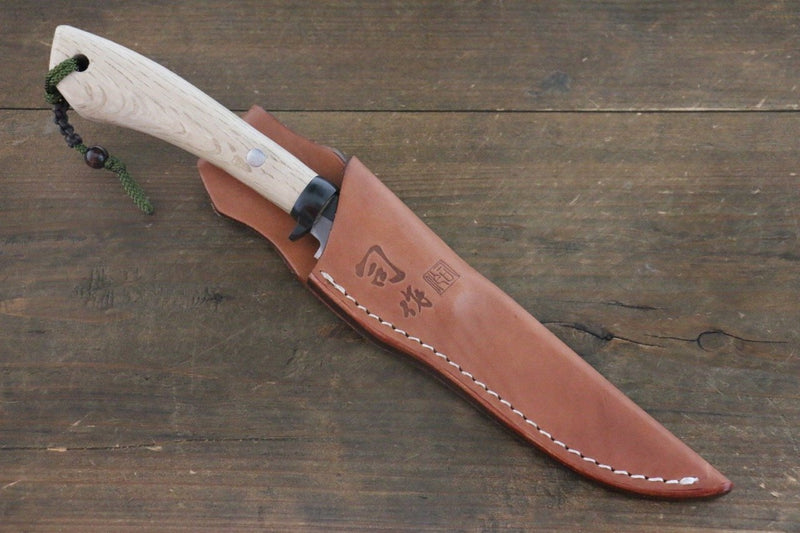 Tsukasa Hinoura Blue Steel Kurouchi Hunter Knife 105mm with Oak Handle - Japannywholesale