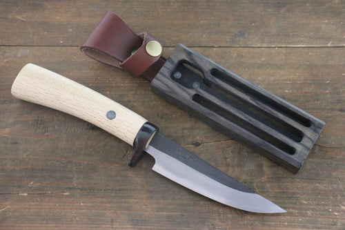 Tsukasa Hinoura White Steel Kurouchi Hunter Knife Japanese Chef Knife 130mm with Oak Handle - Japannywholesale