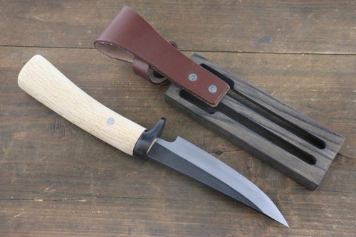 Tsukasa Hinoura White Steel Kurouchi Hunter Knife Japanese Chef Knife 130mm with Oak Handle - Japannywholesale
