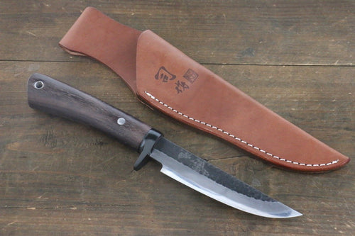 Tsukasa Hinoura White Steel Kurouchi Hunter Knife 130mm with Rose wood Handle - Japannywholesale