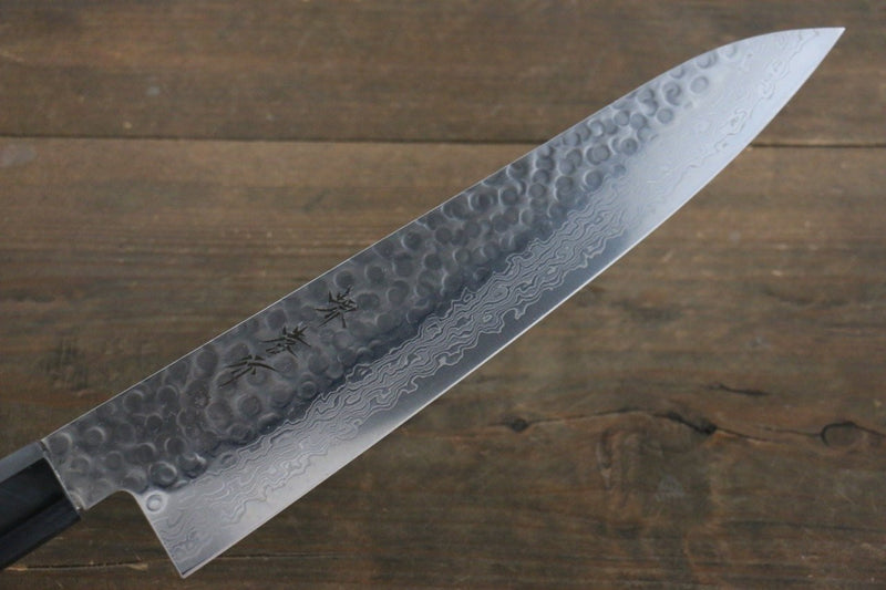 Sakai Takayuki AUS10 45 Layer Damascus Hammered Gyuto  240mm Blue Lacquered Handle with Sheath - Japannywholesale