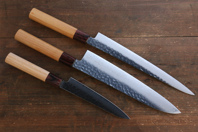 Sakai Takayuki VG10 33 Layer Damascus Japanese Chef Knife Sujihiki 240mm, Gyuto 240mm& Petty 150mm Set with Keyaki Handle(Japanese Elm) - Japannywholesale