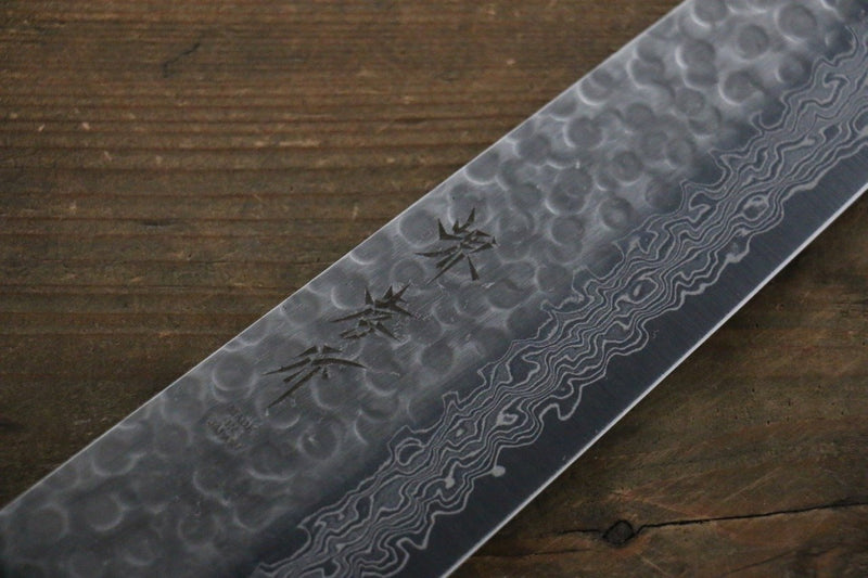 Sakai Takayuki AUS10 45 Layer Damascus Hammered Gyuto  240mm Green Lacquered Handle with Sheath - Japannywholesale