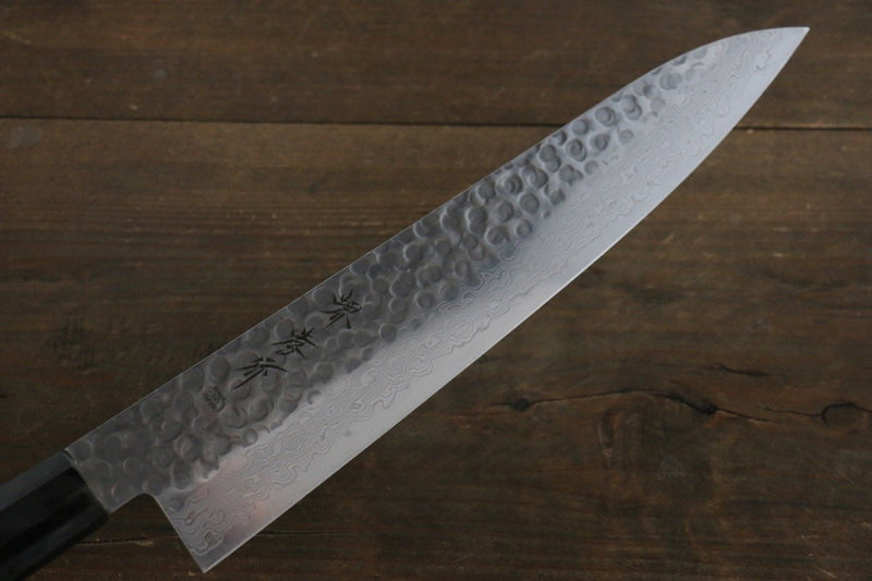 Sakai Takayuki AUS10 45 Layer Damascus Hammered Gyuto  240mm Green Lacquered Handle with Sheath - Japannywholesale