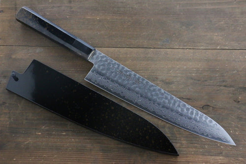 Sakai Takayuki VG10 33 Layer Damascus Hammered Gyuto  210mm Gold Lacquered Handle with Sheath - Japannywholesale