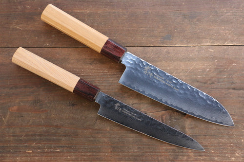 Sakai Takayuki VG10 33 Layer Damascus Japanese Chef Knife Santoku 170mm & Petty 150mm Set with Keyaki Handle(Japanese Elm) - Japannywholesale