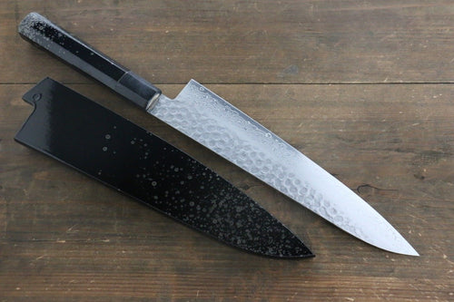 Sakai Takayuki AUS10 45 Layer Damascus Hammered Gyuto  240mm Silver Dots Lacquered Handle with Sheath - Japannywholesale