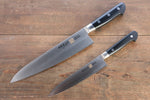 Iseya Molybdenum Steel Petty Knife 150mm & Gyuto Knife 210mmwith Black Micarta handle Set (Ferrel : Stainless Steel) - Japannywholesale