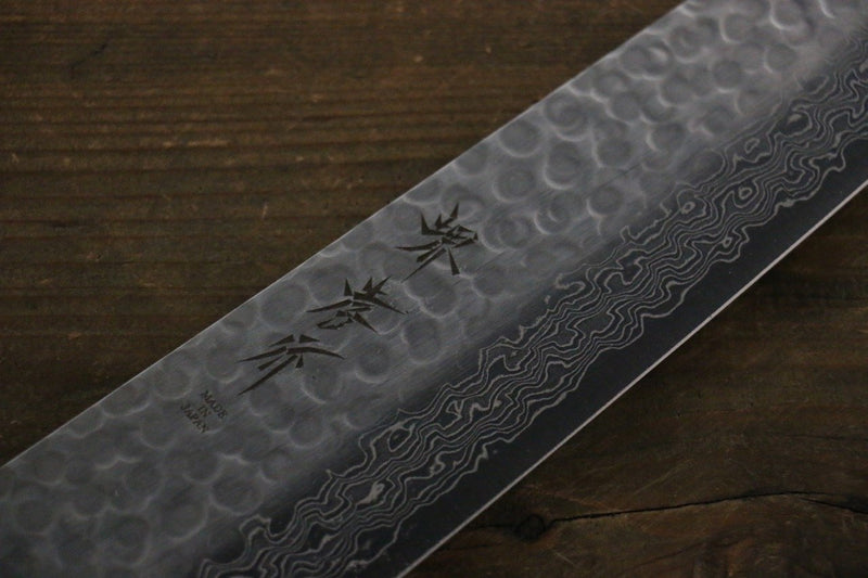 Sakai Takayuki AUS10 45 Layer Damascus Hammered Gyuto  240mm Silver Dots Lacquered Handle with Sheath - Japannywholesale