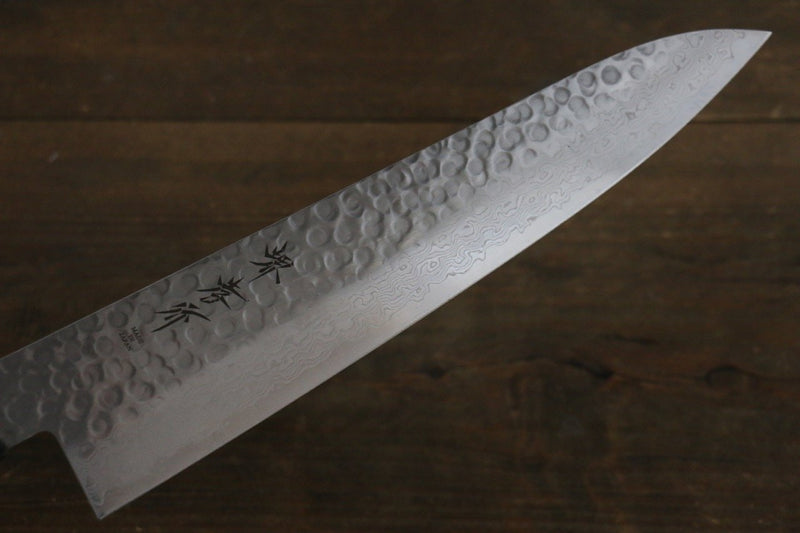 Sakai Takayuki AUS10 45 Layer Damascus Hammered Gyuto  240mm Silver Dots Lacquered Handle with Sheath - Japannywholesale