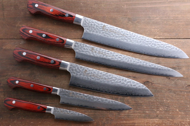 Sakai Takayuki VG10 33 Layer Damascus  Sujihiki, Gyuto 240mm, Santoku, Petty 150mm & Paring 80mm Set - Japannywholesale