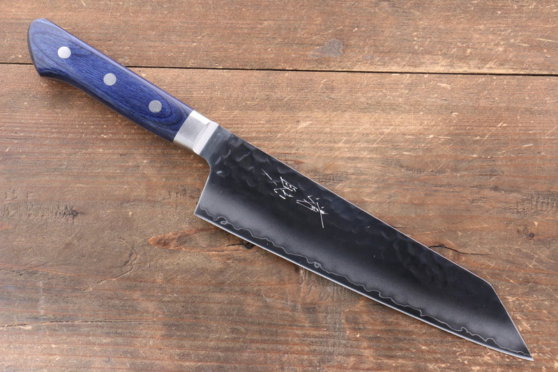 Seisuke Aotsuchi AUS10 Hammered Kiritsuke Santoku  195mm Blue Pakka wood Handle with Sheath - Japannywholesale