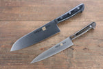 Iseya Molybdenum Steel petty Knife 150mm & Santoku Knife 180mm with Black Packer wood Handle Set - Japannywholesale