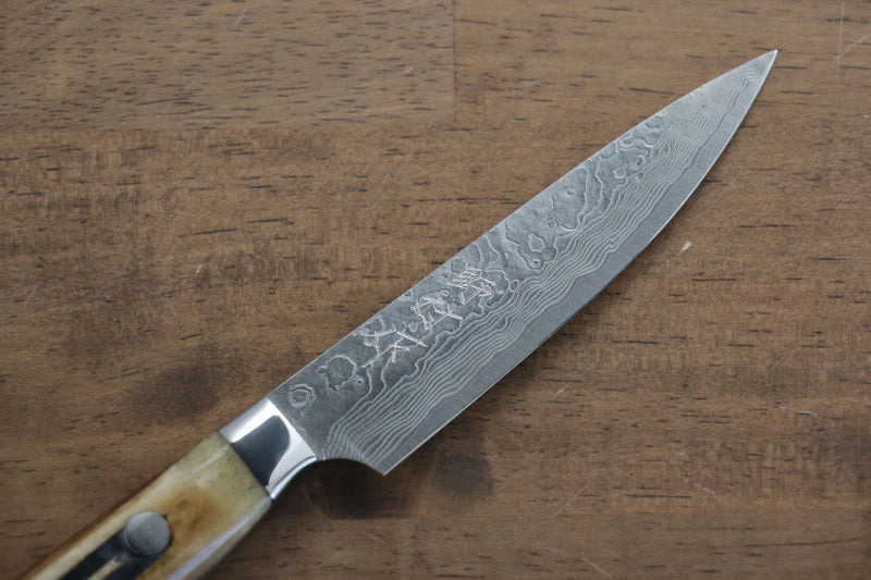 Kazuo Nomura VG10 Damascus Petty-Utility  100mm Yellow Cow Bone Handle - Japannywholesale