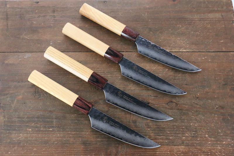 Sakai Takayuki VG10 33 Layer Damascus Steak  120mm with Keyaki Handle(Japanese Elm)  Set of 4 - Japannywholesale