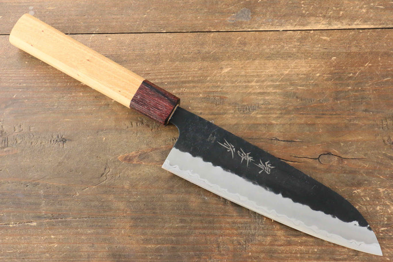 Sakai Takayuki Blue Super Hammered Black Finished Santoku  165mm Keyaki (Japanese Elm) Handle - Japannywholesale