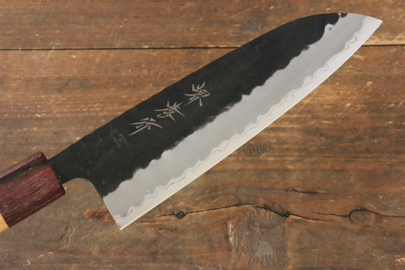 Sakai Takayuki Blue Super Hammered Black Finished Santoku  165mm Keyaki (Japanese Elm) Handle - Japannywholesale