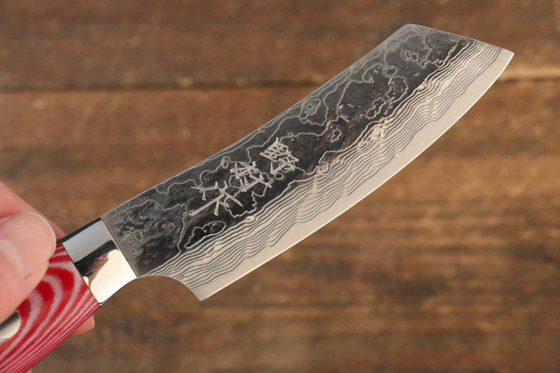 Kazuo Nomura VG10 Damascus Kiritsuke  90mm Red White Micarta (Nomura Style) Handle - Japannywholesale