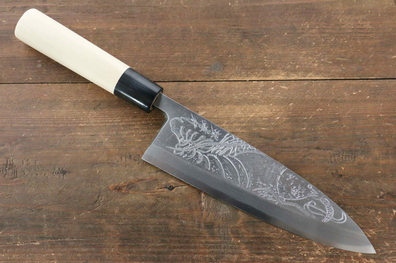 Sakai Takayuki Kasumitogi White Steel Lobster engraving Deba  Magnolia Handle - Japannywholesale