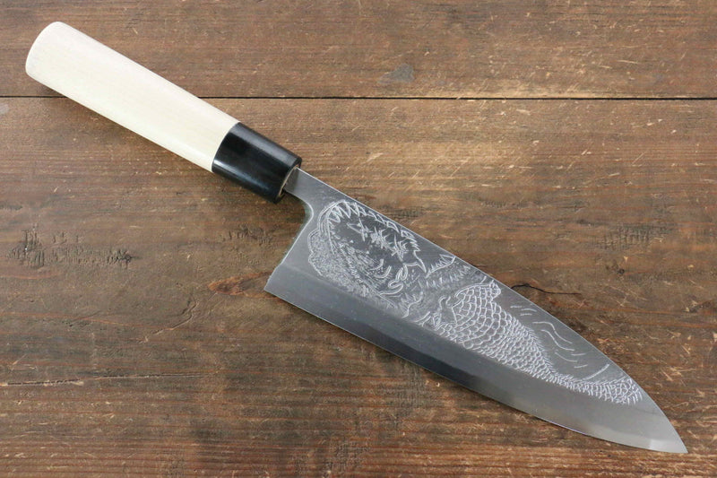 Sakai Takayuki Kasumitogi White Steel Crocodile engraving Deba  Magnolia Handle - Japannywholesale