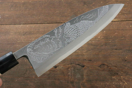 Sakai Takayuki Kasumitogi White Steel Crocodile engraving Deba  Magnolia Handle - Japannywholesale