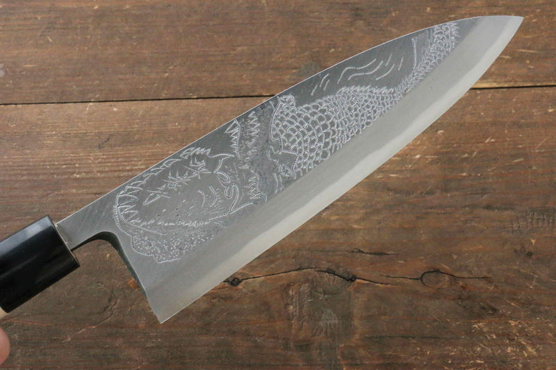 Sakai Takayuki Kasumitogi White Steel Crocodile engraving Deba  Magnolia Handle - Japannywholesale