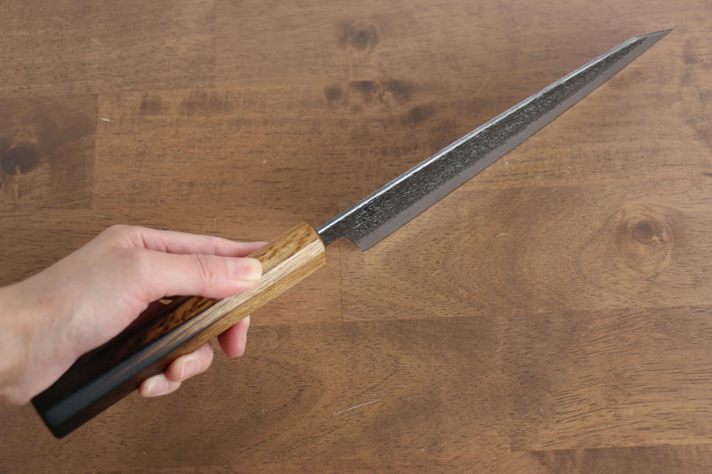 Sakai Takayuki Homura Guren Blue Steel No.2 Kurouchi Hammered Gyuto  225mm Burnt Oak Handle - Japannywholesale