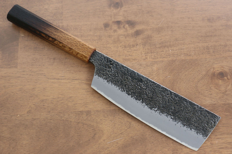 Sakai Takayuki Homura Guren Blue Steel No.2 Kurouchi Hammered Nakiri  180mm Burnt Oak Handle - Japannywholesale