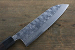 Seisuke Blue Steel No.2 Hammered Damascus Santoku  180mm Shitan Handle - Japannywholesale