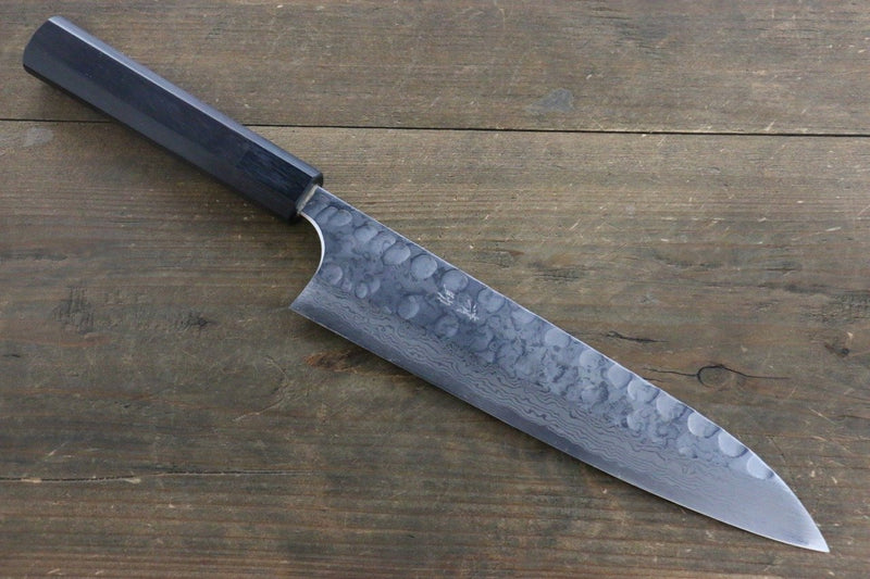 Seisuke Blue Steel No.2 Hammered Damascus Gyuto  210mm Shitan Handle - Japannywholesale