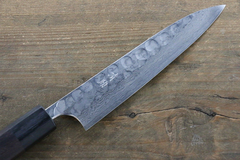 Seisuke Blue Steel No.2 Hammered Damascus Petty-Utility  150mm Shitan Handle - Japannywholesale