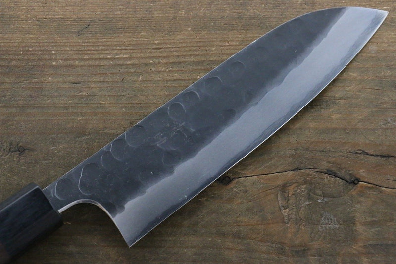 Seisuke Blue Steel No.2 Hammered Kurouchi Santoku  180mm Shitan Handle - Japannywholesale