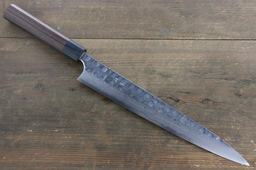 Seisuke Blue Steel No.2 Hammered Damascus Yanagiba  270mm Shitan Handle - Japannywholesale