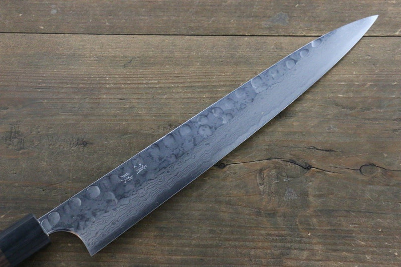 Seisuke Blue Steel No.2 Hammered Damascus Yanagiba  270mm Shitan Handle - Japannywholesale