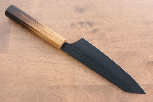 Sakai Takayuki Kurokage VG10 Hammered Teflon Coating Kiritsuke Santoku  160mm Burnt Oak Handle - Japannywholesale