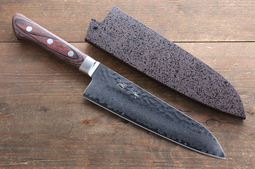 Seisuke VG10 33 Layer Damascus Santoku  180mm Mahogany Handle with Sheath - Japannywholesale