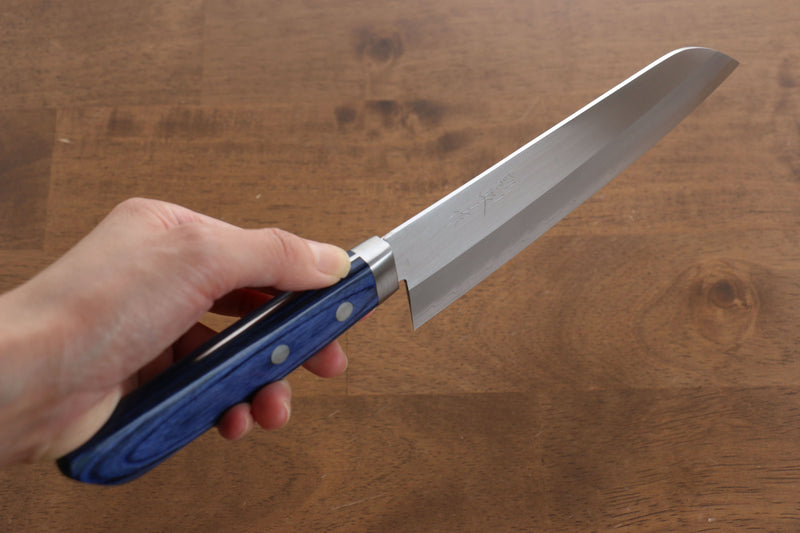 Kunihira VG1 Migaki Finished Santoku  170mm Blue Pakka wood Handle - Japannywholesale