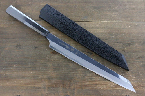 Sakai Takayuki Hien Blue Steel No.2 Mirrored Finish Kengata Yanagiba  270mm Ebony Wood Handle with Sheath - Japannywholesale