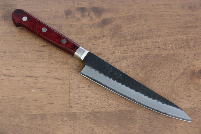 Seisuke Blue Super Hammered Kurouchi Petty-Utility  135mm Red Pakka wood Handle - Japannywholesale