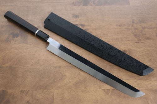 Sakai Takayuki Water Quenching Honyaki White Steel No.2 Mirrored Finish Sakimaru Yanagiba  300mm Ebony with Ring Handle with Sheath - Japannywholesale