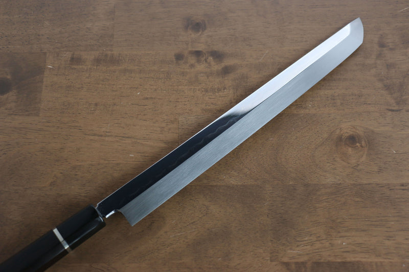 Sakai Takayuki Water Quenching Honyaki White Steel No.2 Mirrored Finish Sakimaru Yanagiba  300mm Ebony with Ring Handle with Sheath - Japannywholesale