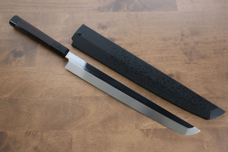 Sakai Takayuki Water Quenching Honyaki White Steel No.2 Mirrored Finish Sakimaru Yanagiba  300mm Ebony with Double Water Buffalo Ring Handle with Sheath - Japannywholesale