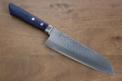 Kunihira Kokuryu VG10 Hammered Santoku  170mm Blue Pakka wood Handle - Japannywholesale