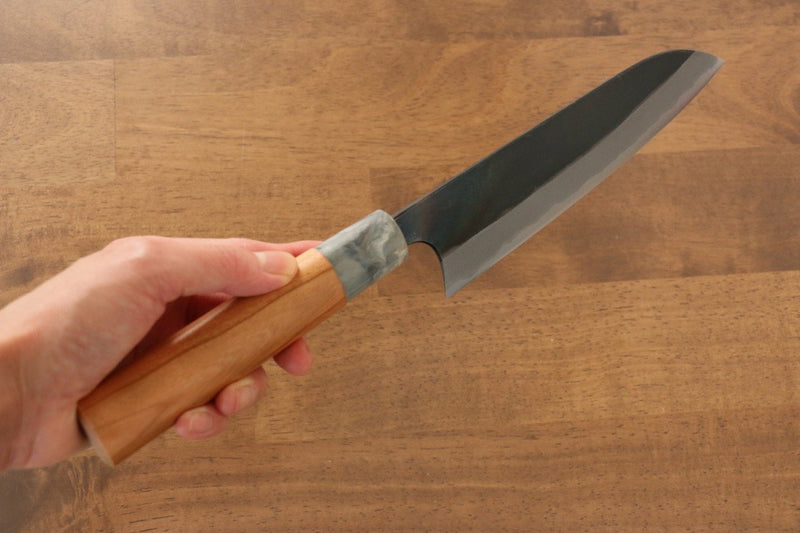 Masakage Masakage Mizu Blue Steel No.2 Black Finished Santoku  165mm with American Cherry Handle - Japannywholesale