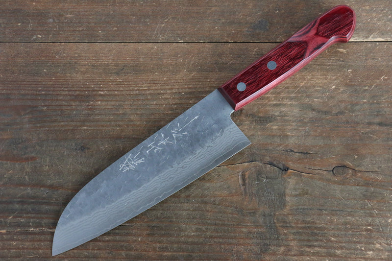 Nao Yamamoto VG10 Hammered Damascus Santoku  170mm Red Pakka wood Handle - Japannywholesale