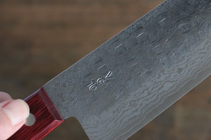 Nao Yamamoto VG10 Hammered Damascus Santoku  170mm Red Pakka wood Handle - Japannywholesale