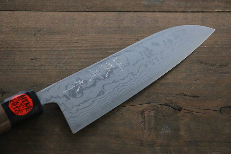 Shigeki Tanaka Blue Steel No.2 Damascus Santoku  165mm Walnut Handle - Japannywholesale