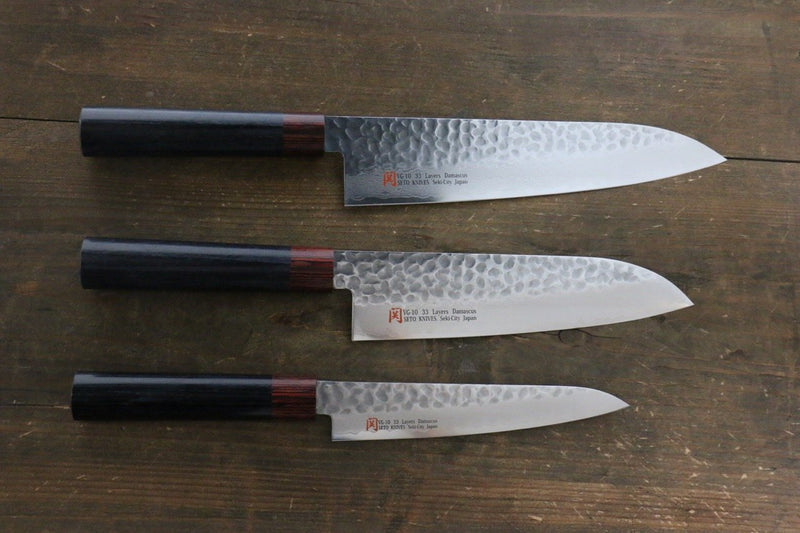 Iseya VG10 33 Layer Damascus Japanese Gyuto 210mm, Santoku & Petty 150mm Knife Set - Japannywholesale