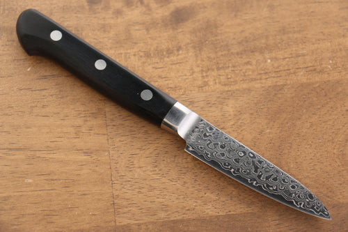 Seisuke Kagami AUS10 Mirrored Finish Damascus Petty-Utility  80mm Black Pakka wood Handle - Japannywholesale