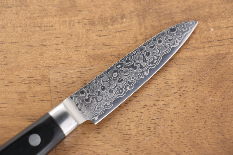 Seisuke Kagami AUS10 Mirrored Finish Damascus Petty-Utility  80mm Black Pakka wood Handle - Japannywholesale